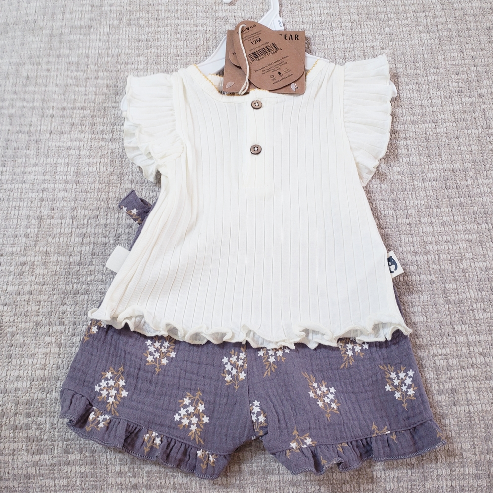 Baby Girl Floral Matching Set - Cream and Gray